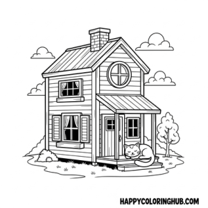 Cozy tiny house coloring page