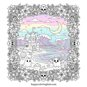 Detailed pastel goth beaches coloring page