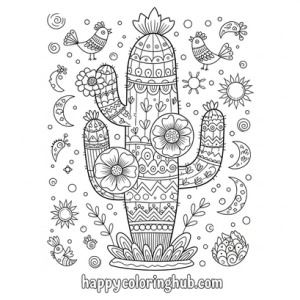 Doodle cactuses coloring page