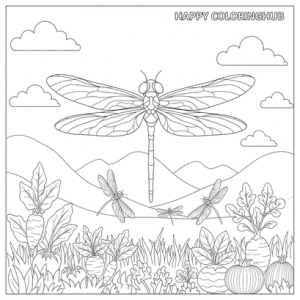 Dragonflies gardening coloring page for kids