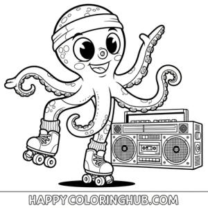 Easy retro 80s octopus coloring page