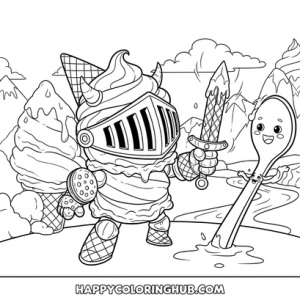 Funny dark fantasy ice cream coloring page