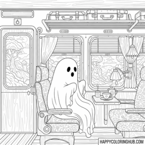 Ghosts traveling coloring page for teens