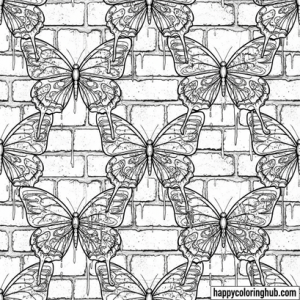 Graffiti butterflies coloring page for relaxation