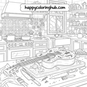 Guitars cooking coloring page for stress relief