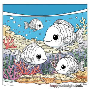 Line art coral reefs coloring page for adults