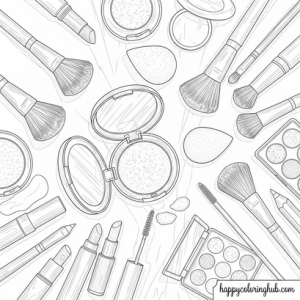 Makeup party coloring page for kids