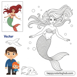 Mermaids working out coloring page for kids