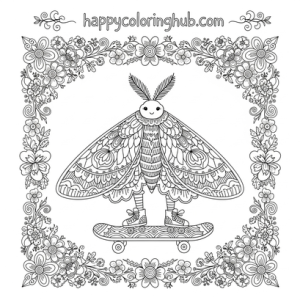 Moths skating coloring page for stress relief