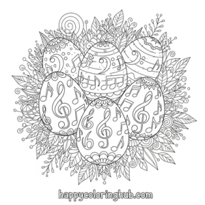 Musical instruments easter coloring page for women