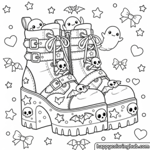 Pastel goth shoes coloring page for teens