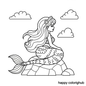 Pixel art mermaids coloring page for kids