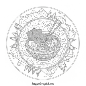 Ramen hiking coloring page for seniors