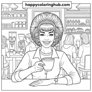 Retro 90s coffee coloring page for women