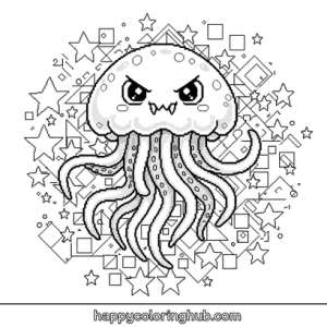 Scary pixel art jellyfish coloring page