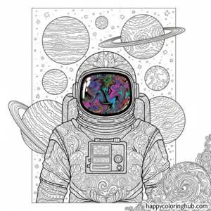 Scary psychedelic astronauts coloring page