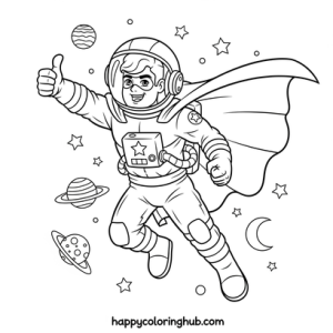 Simple black background astronauts coloring page