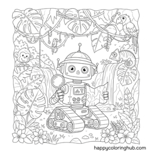 Simple watercolor style robots coloring page