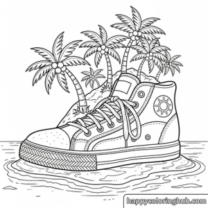 Sneakers swimming coloring page for anxiety relief