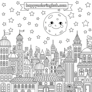 Stress relief cityscapes coloring page