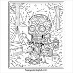 Sugar skulls camping coloring page for men