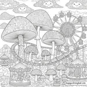 Surreal amusement parks coloring page for seniors
