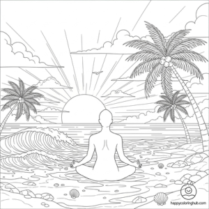 Beaches meditating coloring page for anxiety relief