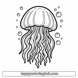 Beautiful black background jellyfish coloring page