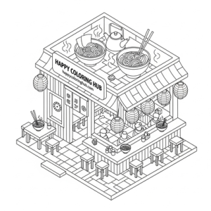 Beautiful geometric ramen coloring page