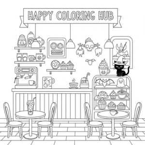 Beautiful pastel goth cafes coloring page