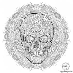 Beautiful retro 80s skulls coloring page
