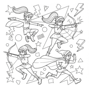 Beautiful retro 90s elves coloring page