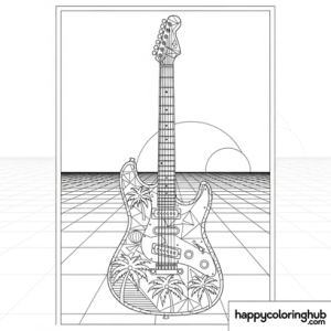 Beautiful vaporwave guitars coloring page