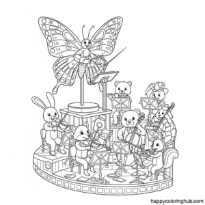 Butterflies playing music coloring page for adults