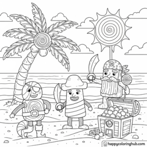Candy party coloring page for relaxation