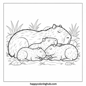 Capybaras sleeping coloring page for adults