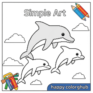 Complex pixel art dolphins coloring page