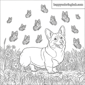 Corgis hiking coloring page for adults