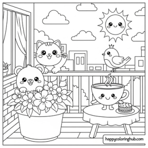 Cozy balcony coloring page