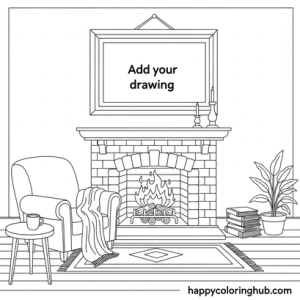 Cozy fireplace coloring page