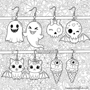 Creepy kawaii jewelry coloring page for women