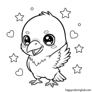 Creepy kawaii ravens coloring page for relaxation