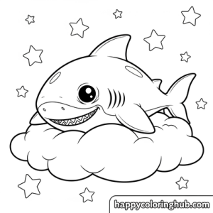Creepy kawaii sharks coloring page