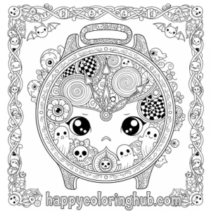 Creepy kawaii watches coloring page for seniors