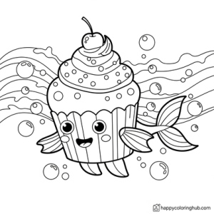 Cupcakes swimming coloring page