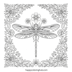 Cute trippy dragonflies coloring page