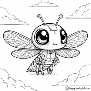 Cyberpunk dragonflies coloring page for teens