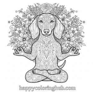 Dachshunds doing yoga coloring page for stress relief