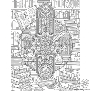 Dark academia library coloring page