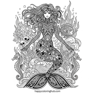Dark fantasy mermaids coloring page for men